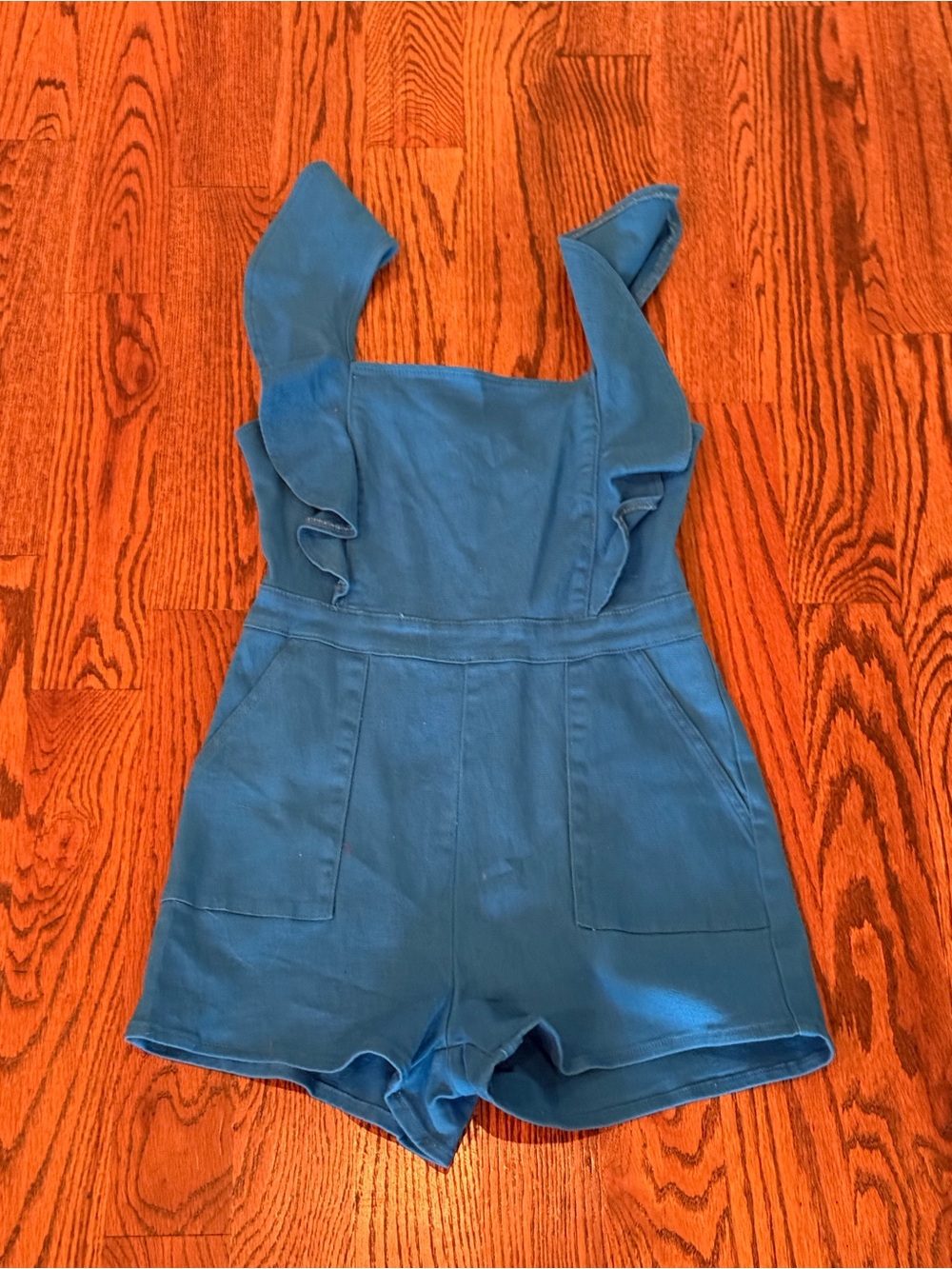Girls Blue Ruffle-Shoulder Romper